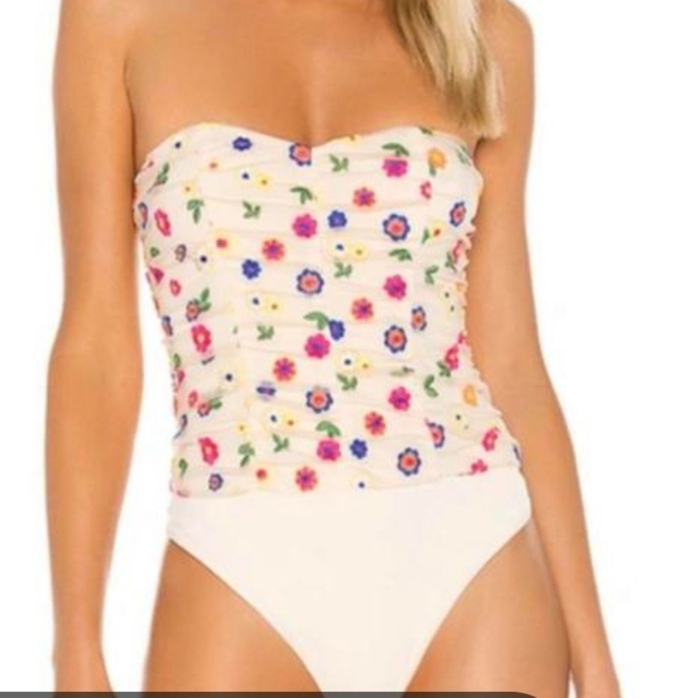 Lovers & Friends Youlanda Bodysuit Strapless Floral Mesh Revolve